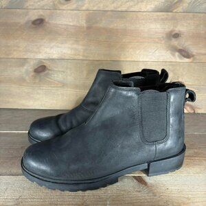 sorel emellie II womens size 9 shoes black leather slip on chelsea boots